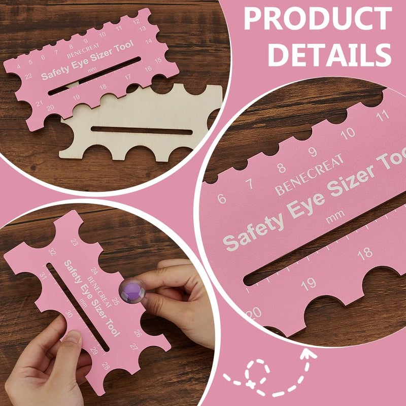 BENECREAT 2Pcs Wood Safety Eyes Sizer Tool, 4~32mm Pink Eye Measuring Ruler, Plush Bear Eye Installation, Doll Crochet Tool, DIY Craft Tool Set - Image 4